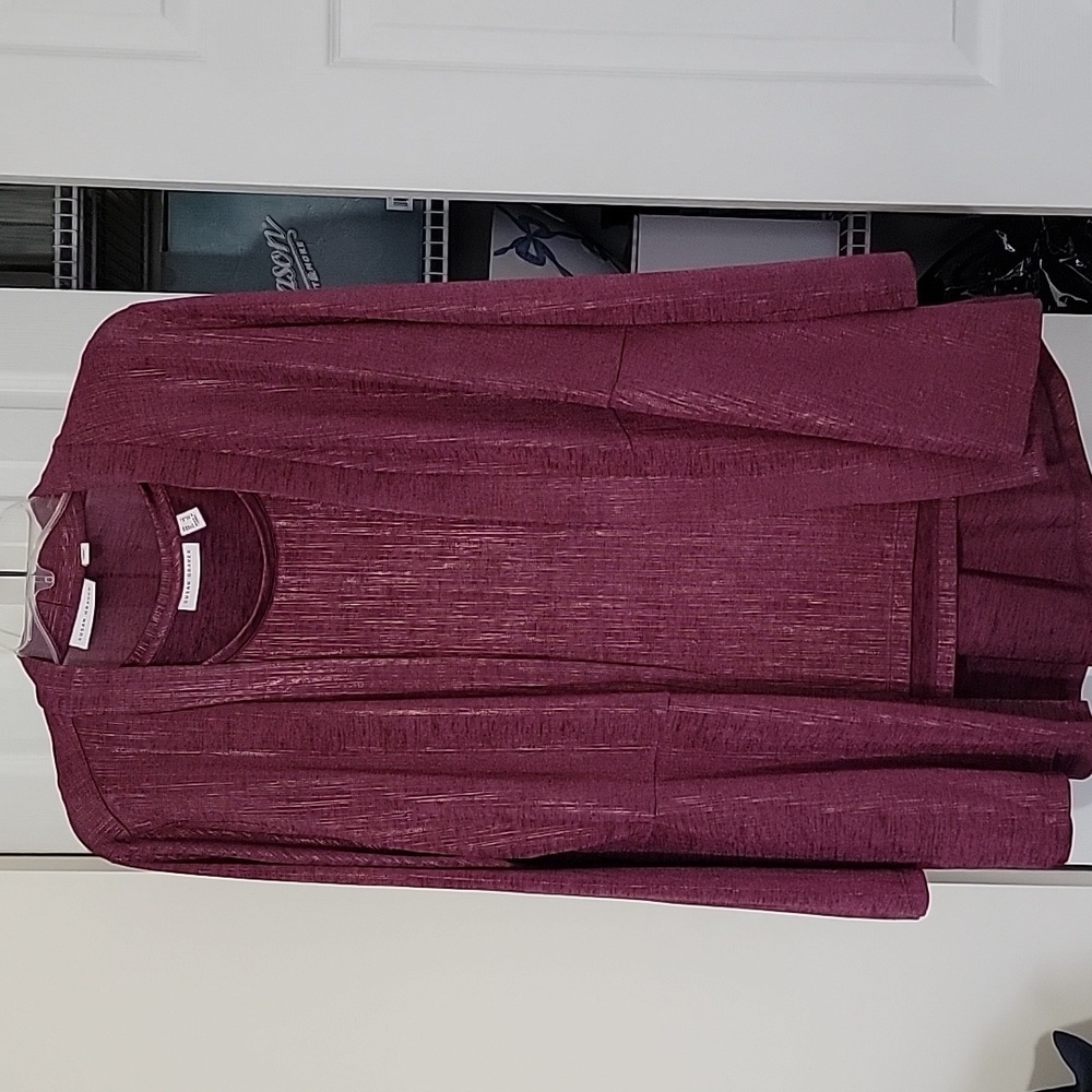Susan Graver Plum Two-Piece Open Cardigan and Tank Set